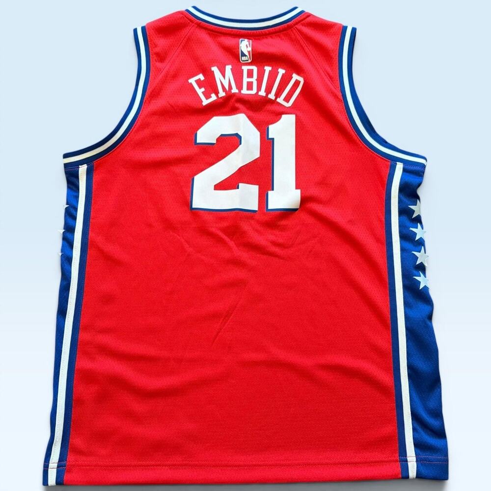 Philadelphia 76ers Jersey Boys Large Red NBA Basketball Joel Embiid 21 Nike